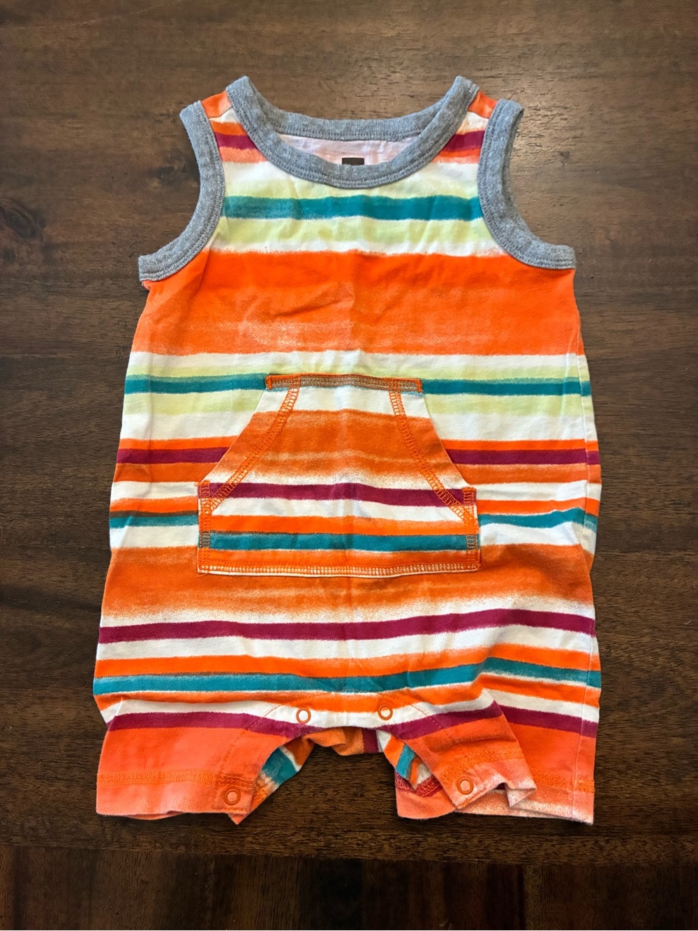 Tea Collection Romper Baby Boy 9-12 Months Outfit Orange Striped Tank Top